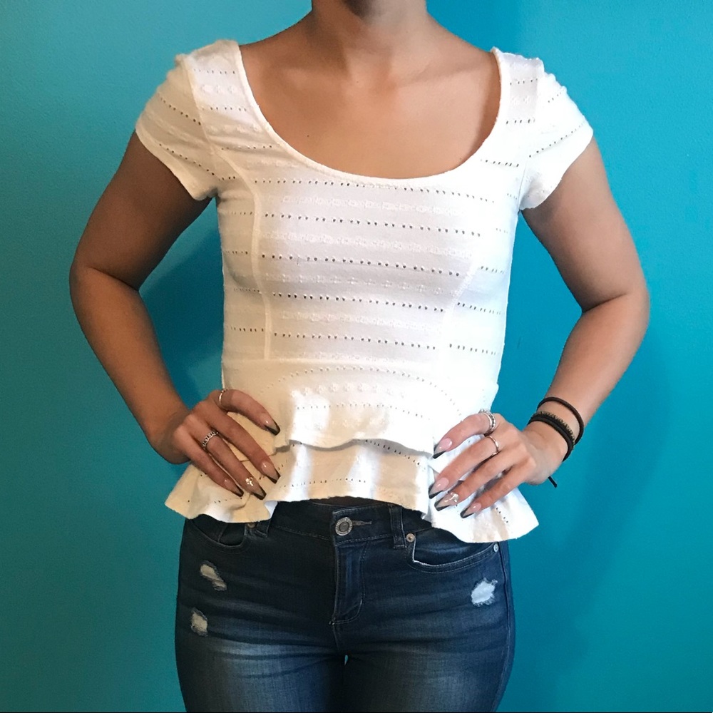 White ruffled top